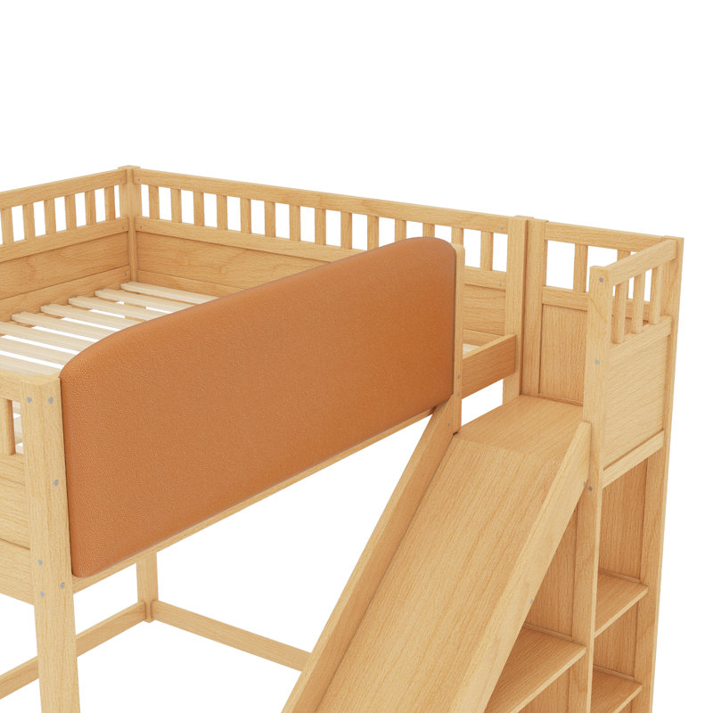 Lit mezzanine avec glissade et rangement Kizi, Queen, Natural