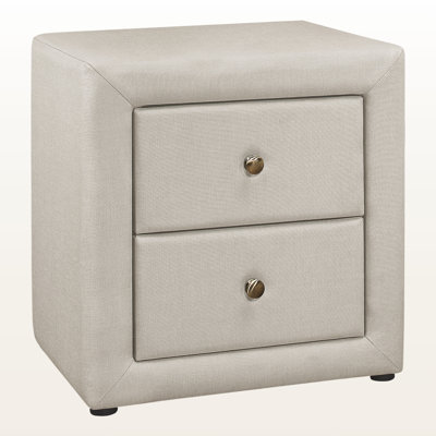 Zachary Beige Linen Look Nightstand Storage with Drawer