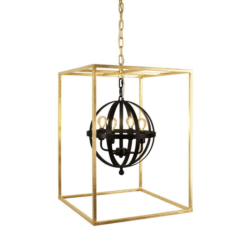 Luminaire suspendu carré en forme de lanterne à 4 lumières Cage Saturn