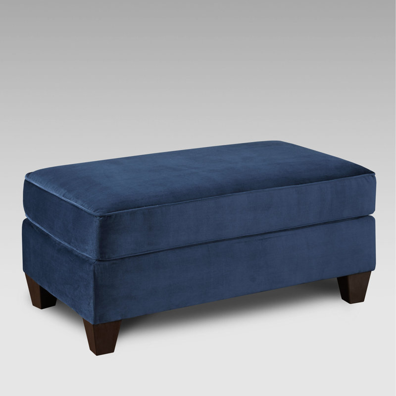 Tissu - Bleu marine avec bordure passepoilée, pieds, motif géométrique, plateau rectangulaire pour repose-pieds de salon en mousse haute, forme