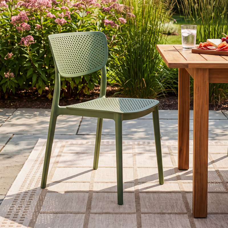 Farrah Stacking Patio Dining Side Chair, Olive Green