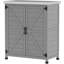 Armoire de rangement en bois avec plateau de table en métal, table de préparation pour l'extérieur avec tablette et portes doubles, banc de rempotage pour patio, cour, gris
