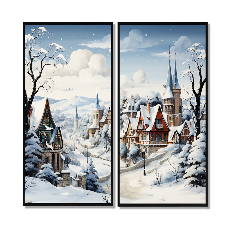 «Frost Holiday Christmas Village II - Winter Landscape», art mural, H 20 po x l 24 po, Impression encadrée flottante, Noir