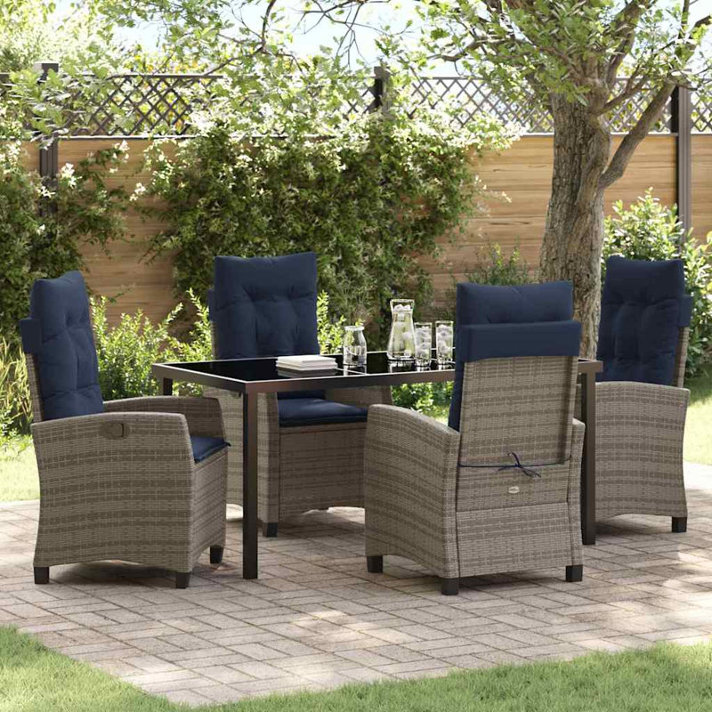  Ensemble de salle à manger de jardin avec coussin 5 pièces en rotin de polyester gris, 28.74" H x 62.99" W x 31.5" D, 4