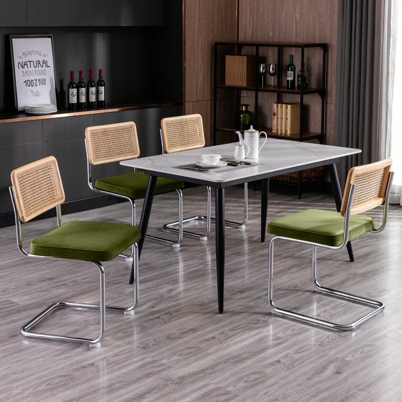 Crumley Fabric Side Chair with Rattan Back - Set of 4