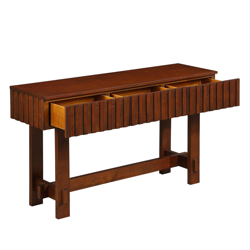 52 Inch Sofa Table With Storage Drawers, Mid Century Farmhouse Fluted Console Table With Solid Wood Legs. Entryway Table For Living Room TV, Hallway Entrance Foyer