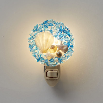 Deep Blue Seashell Round LED Night Light