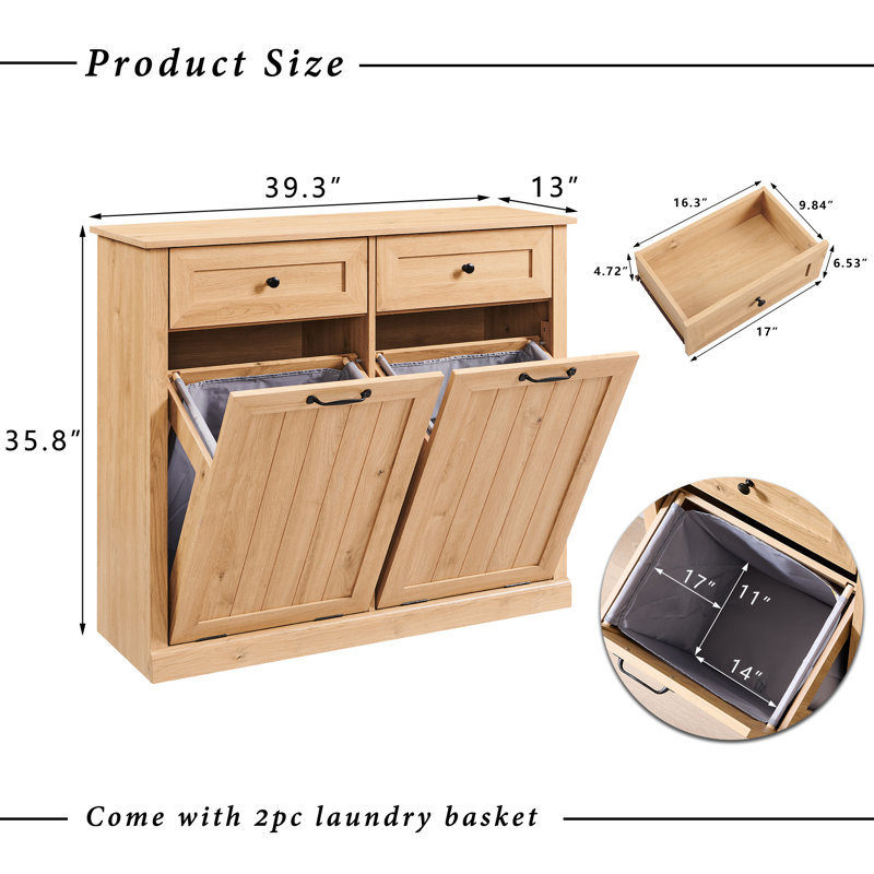 Armoire à paniers à linge inclinable Ahart, H 35,8 po x l 39,3 po x P 13 po, Naturel