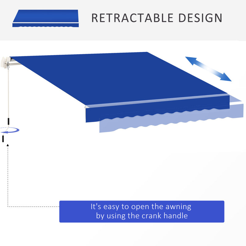 Auvent de patio rétractable 8 pi x 7 pi, bleu - Pare-soleil manuel pour terrasse réglable pour bloquer et chauffer 8 pi x 7 pi pour une meilleure efficacité énergétique