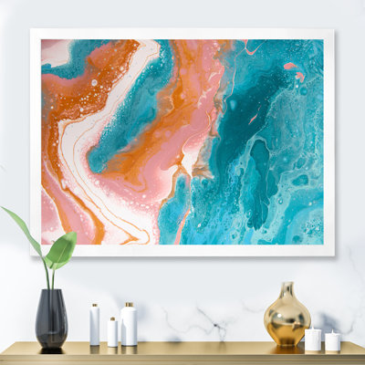 Turquoise et vagues de marbre rose II - peinture sur toile