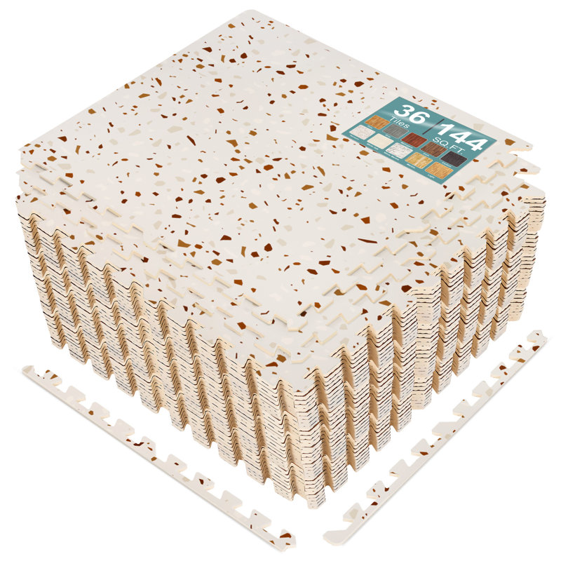 Sorbus Waterproof Wood Grain Foam Floor Tiles, 36 Tiles, 144 Sq Ft, Interlocking, Terrazzo, Terrazzo