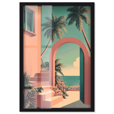 «Travers l'arche et les palmiers», art mural côtier par Art Remedy, cadre noir, 17 x 25