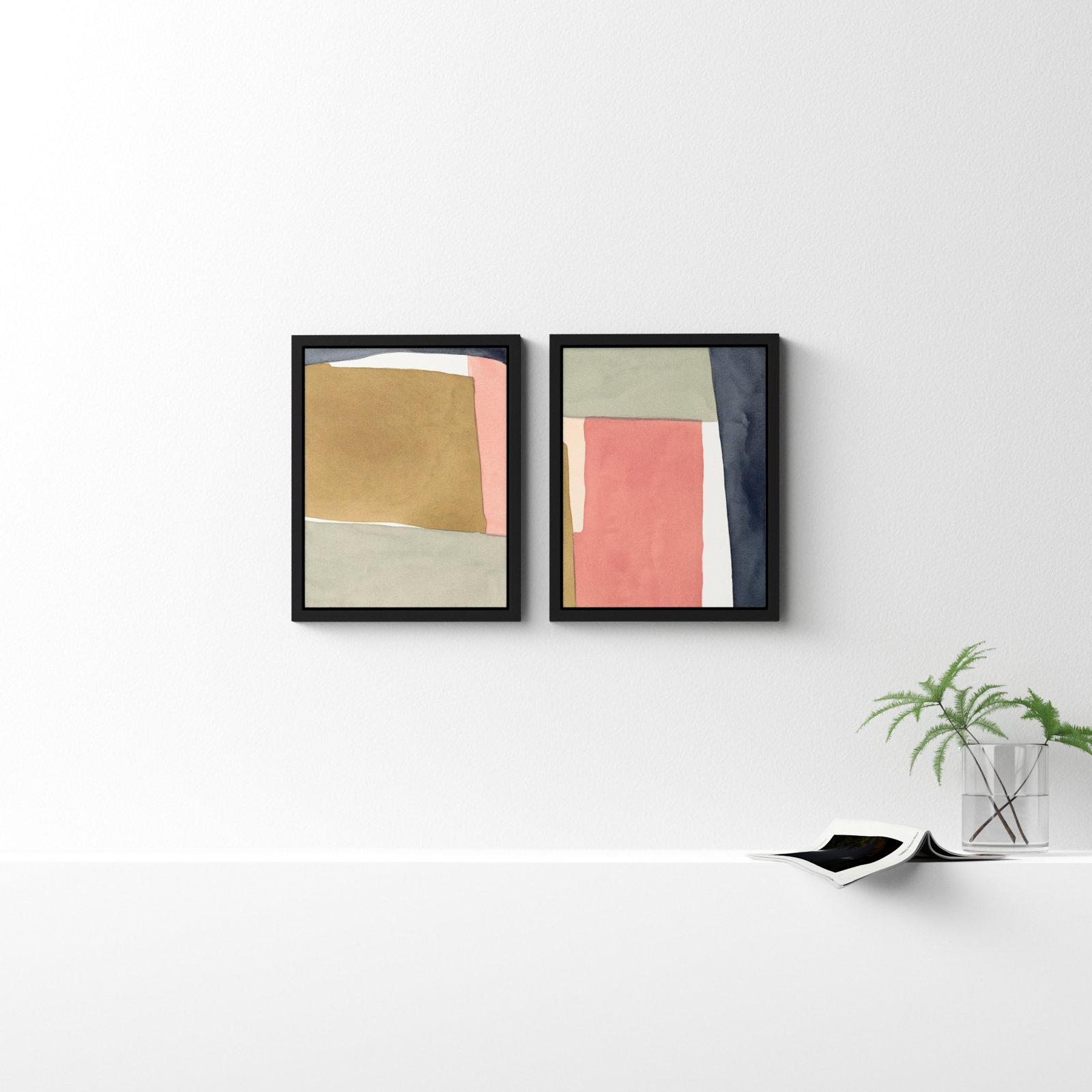 Natual Pink Set Of 2 by Julia Balfour, 50" H x 40" W, Picture Framed Paper, Black
