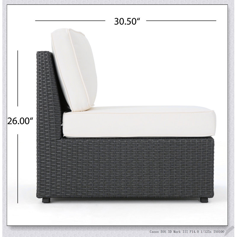 Fauteuil modulaire en osier durable sans accoudoirs en polyéthylène pour salle à manger, sans assemblage requis, coussins résistants à l'eau