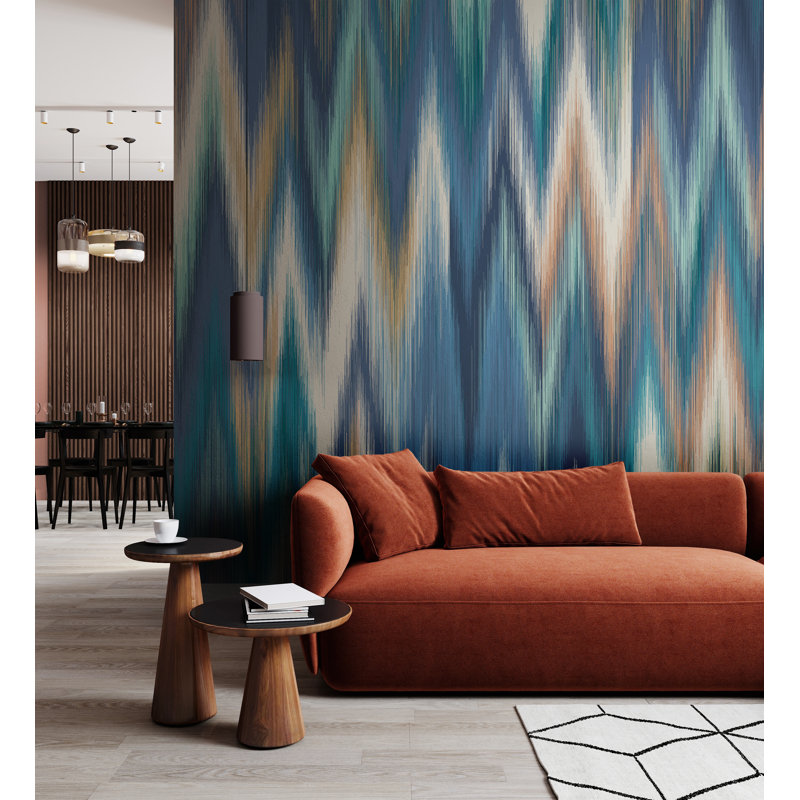 17 Stories Ikat Zig Zag Matte Roll, Indigo Blue Matt, 350cm L x 280cm W