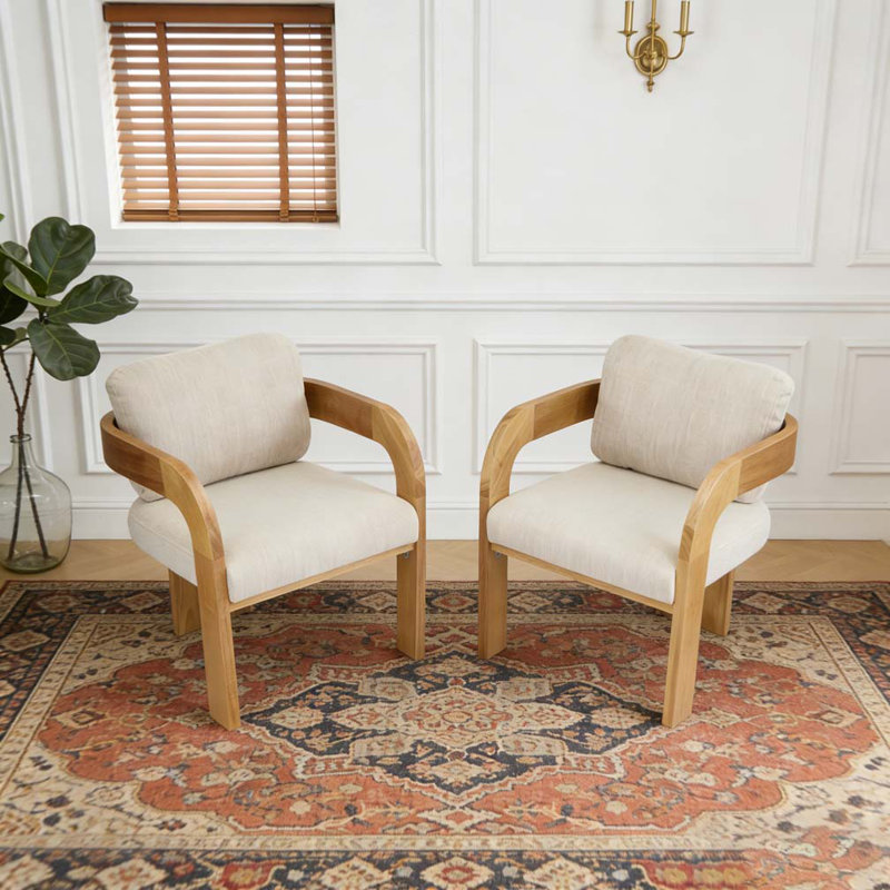 Ensemble de 2 chaises de salle à manger avec dossier coussiné, Beige + naturel