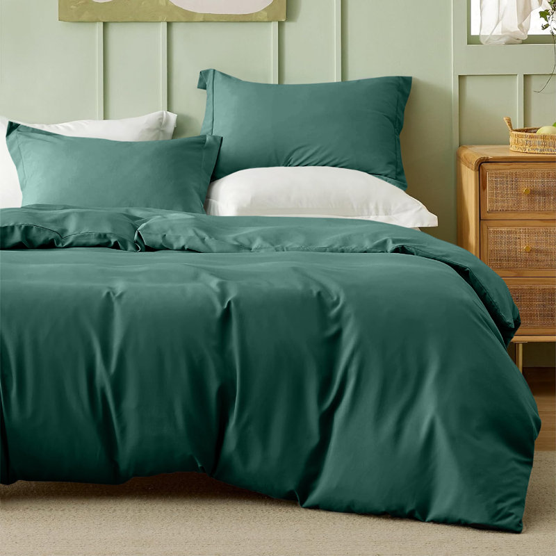 Onorino Luxury 4-Piece Dyed Duvet Set with Pillowcases or Fitted sheet (4 in 1), Single Duvet Cover Set, Emerald