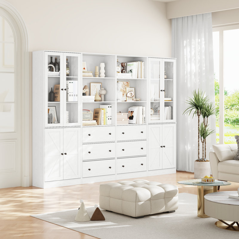 70.9'' H X 94.48'' W Book Cabinet Storage Bookcase Set, White
