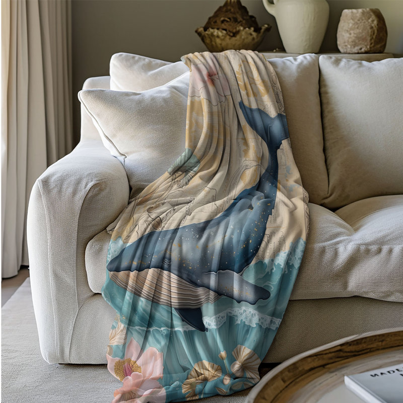 Blossom Whales - 1 pièce Sherpa Premium, Grand lit