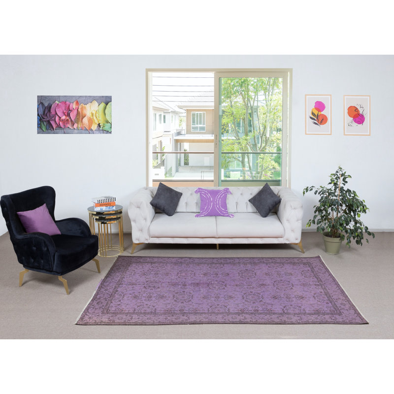 Tapis mauve à motif floral de couleur mauve 5,2 x 9 pi