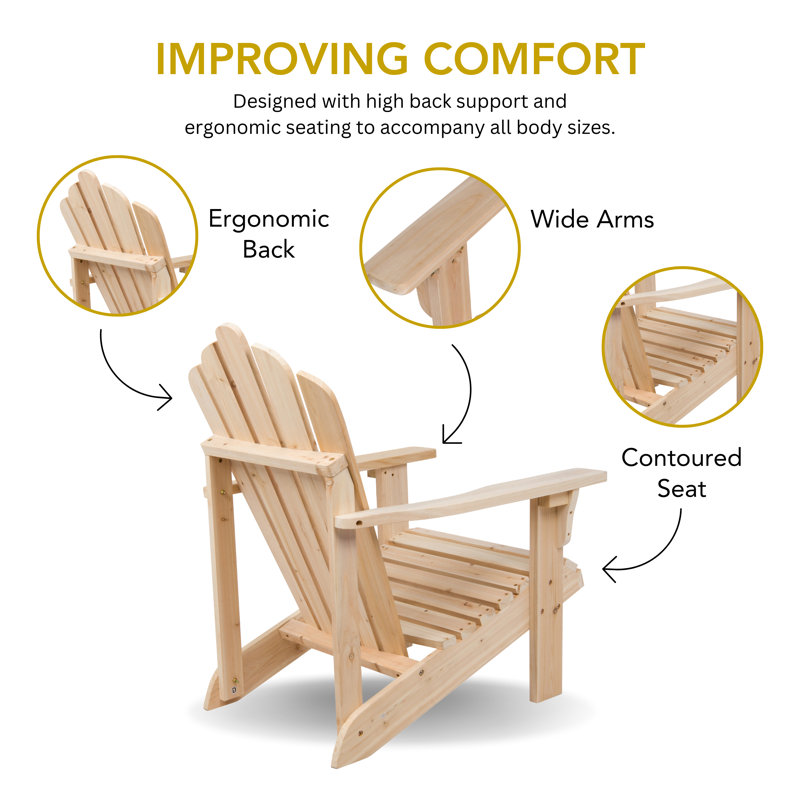 Adiraica Solid Wood Outdoor Adirondack Chair, Natural