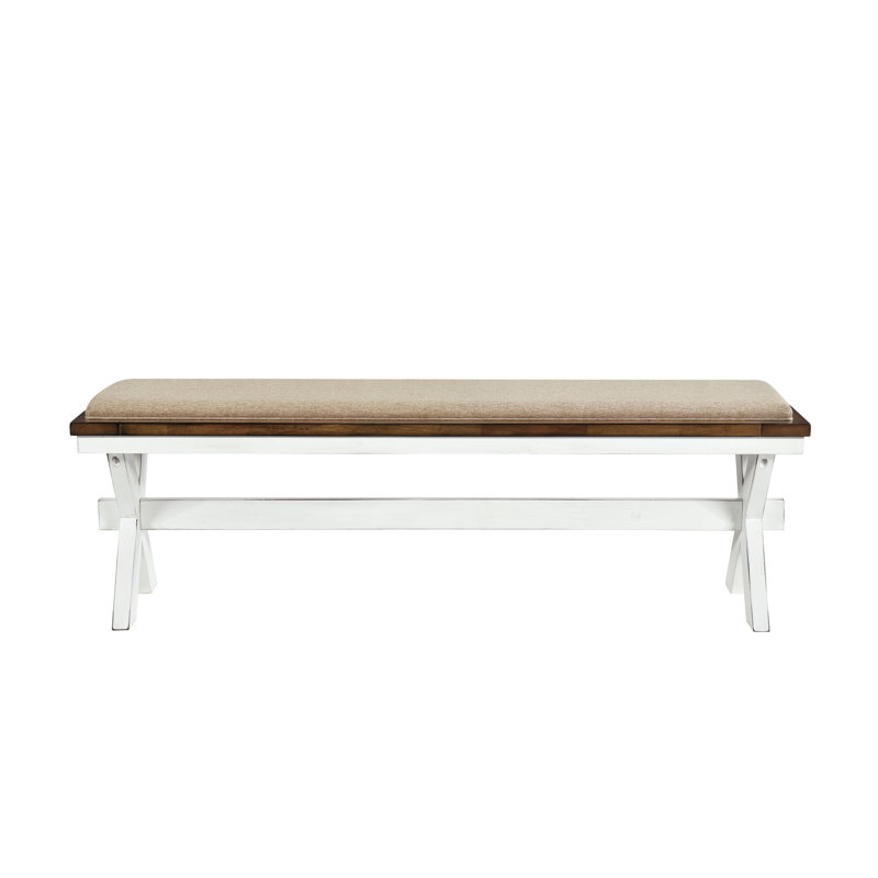 Banc de salle à manger moderne en blanc - siège rembourré en tissu, capacité de poids de 300 lb, texturé, 60 po x 15 po x 19,5 po