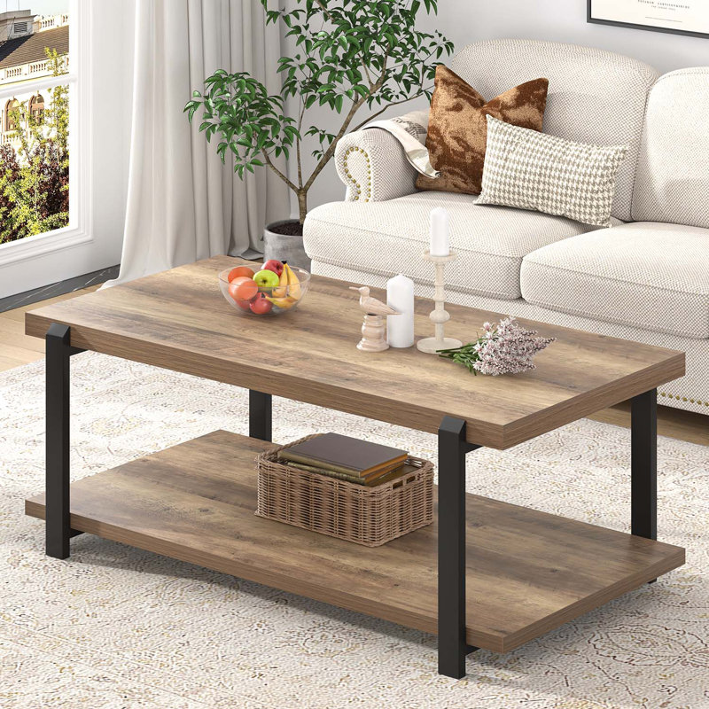 Table basse industrielle avec rangement Hulstein, chêne rustique de 42 po, Chêne rustique