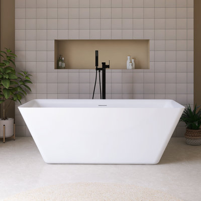 Baignoire de trempage autoportante 66 po en acrylique blanc brillant