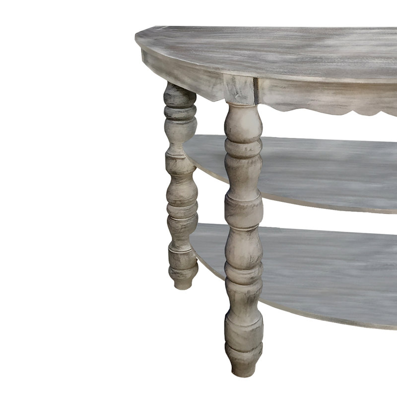 Console demi-lune en bois avec 2 tablettes et pieds tournés