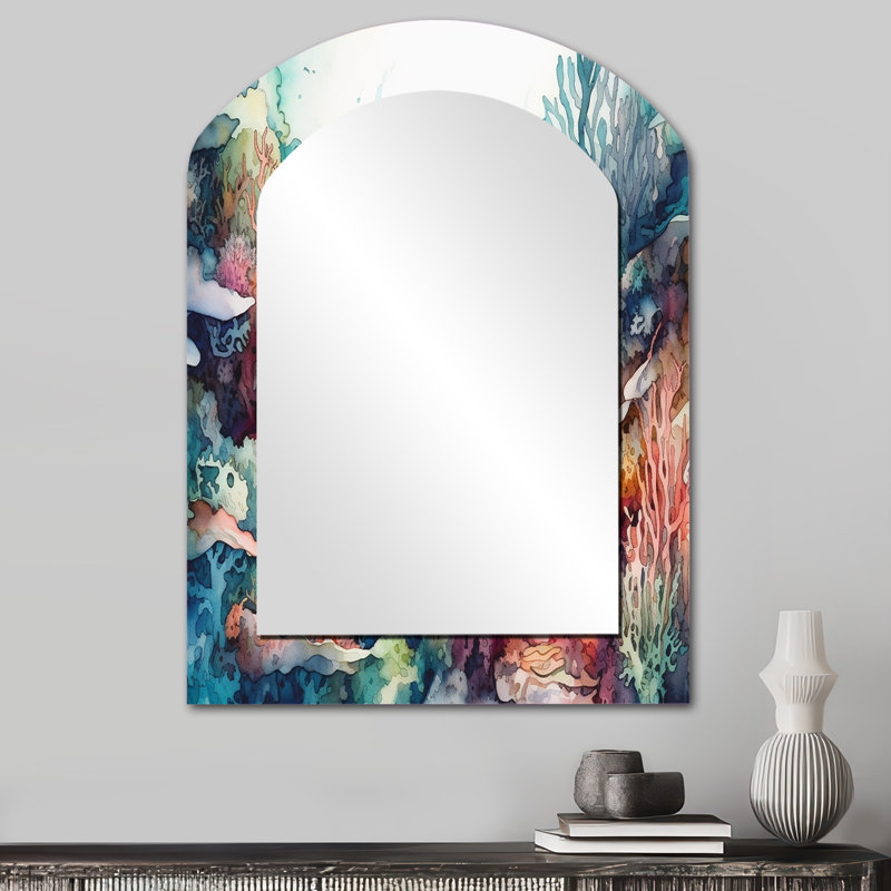Vibrant Coral Reef III - Miroir décoratif sur arche Paysages, 34 po x 25 po