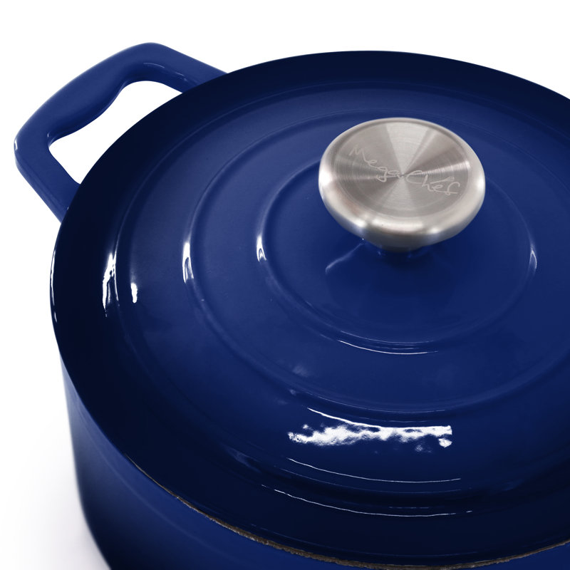 MegaChef 7 Piece Enameled Cast Iron Cookware Set in Blue, Blue