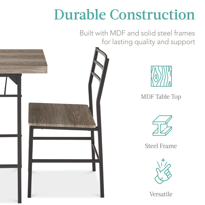 Ankie 3-Piece Modern Dining Set, Square Table & Chairs Set w/ Steel Frame, Built-In Storage Rack, Gray