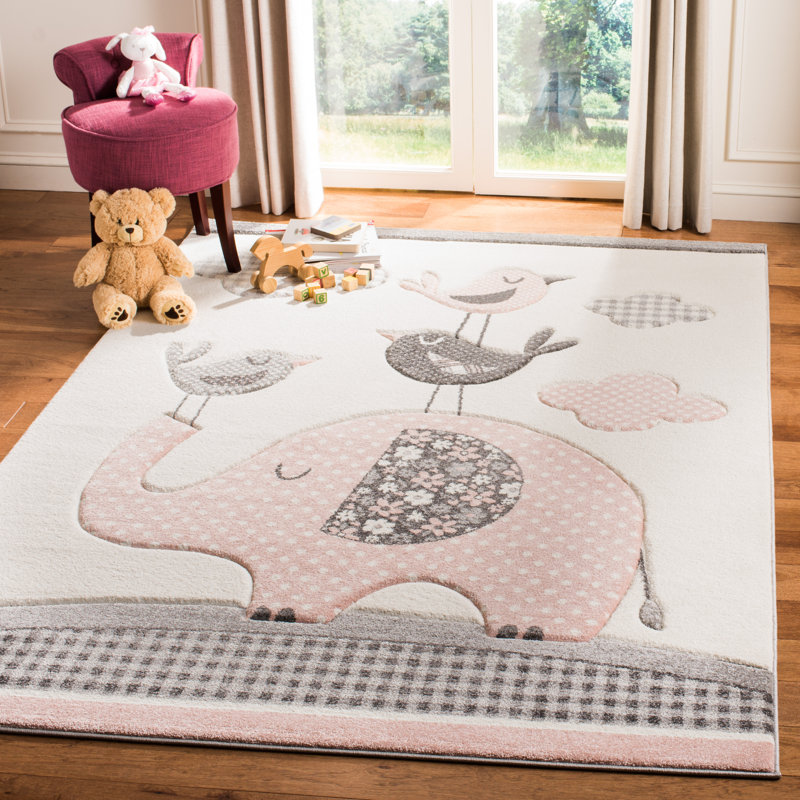 Tapis géométrique rose / ivoire Glantz, Rectangle 6 pi 7 po x 9 pi