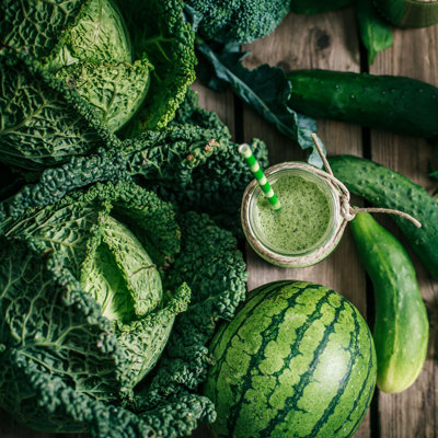Green Smoothie With Ingredients by  Wrapped Canvas Photograph
