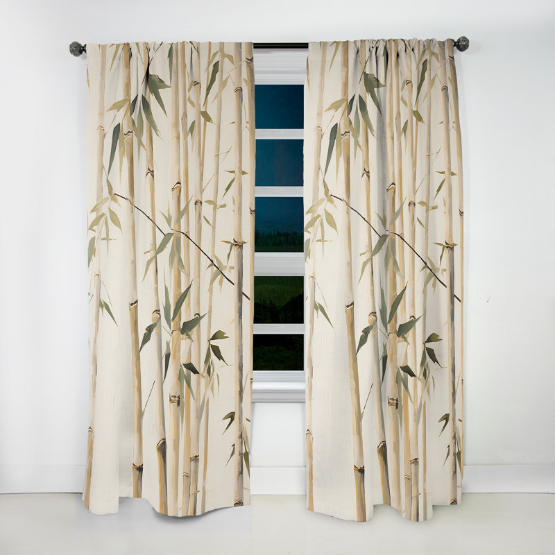 Eadoin Beige Minimalism Bamboo Serenity III - Traditional Velvet Curtain - Room Darkening - 1 Panel, 52" W x 63" L