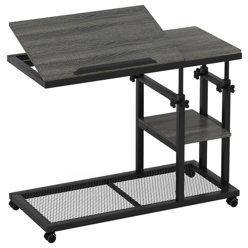 Table mobile en C avec plateau inclinable et hauteur réglable pour une utilisation flexible, Gris