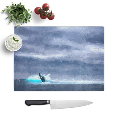 Tempered Glass Blue Whale with Ocean Scene Chopping Board