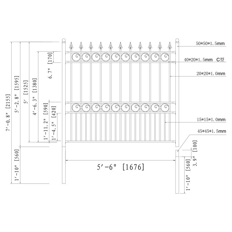 London Style Black Steel Ornamental Garden Fence Panel