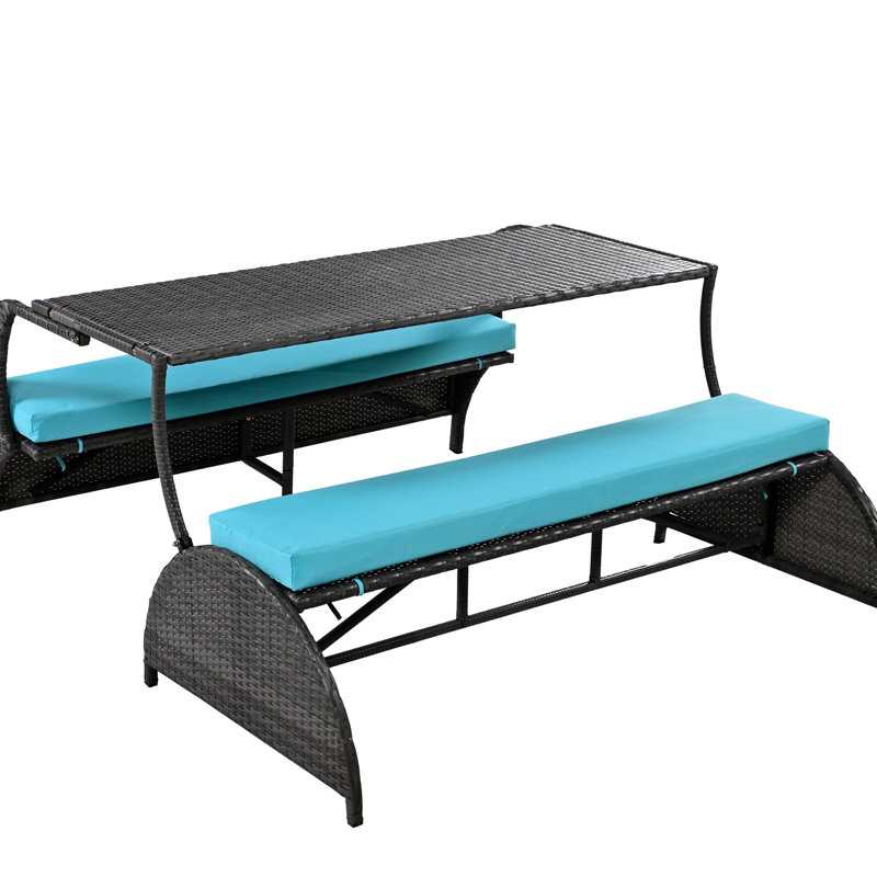 : Modifications à 4 et table, pour une utilisation extérieure à long terme Configuration multifonctionnelle: Transforme 4 avec, coussin bleu, assemblage facile requis