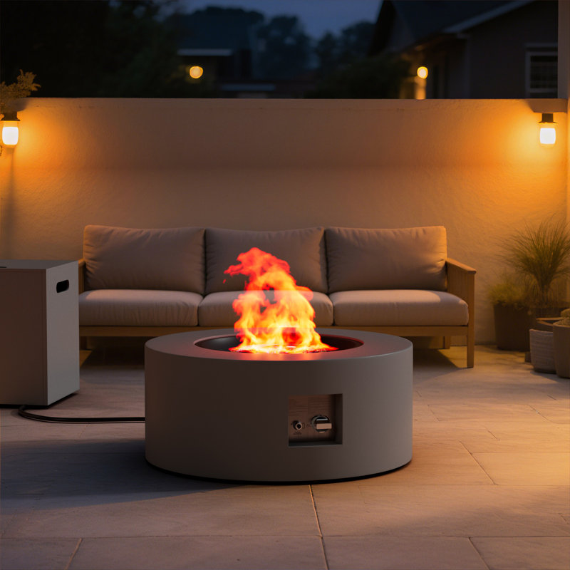 30" Round Propane Fire Pit Table Gas Fire Table for Outdoor Patio, Deck, Garden and Backyard with Smokeless Steel Design, 50,000 BTU Burner, Gray