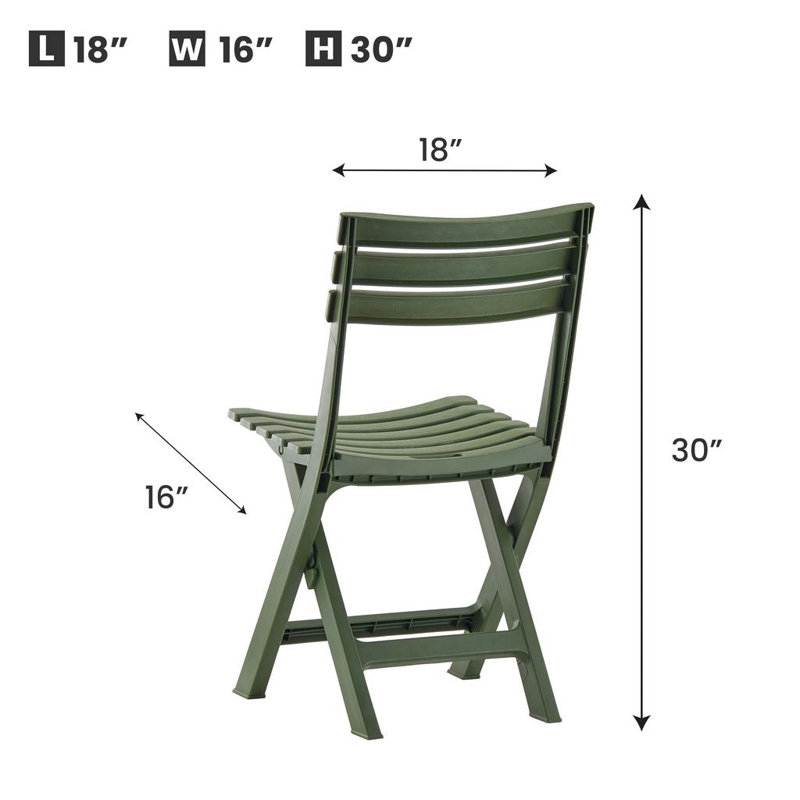 Ensemble de 2 chaises de patio d'extérieur pliantes Addilyne, en polypropylène résistant aux intempéries, vert, Vert
