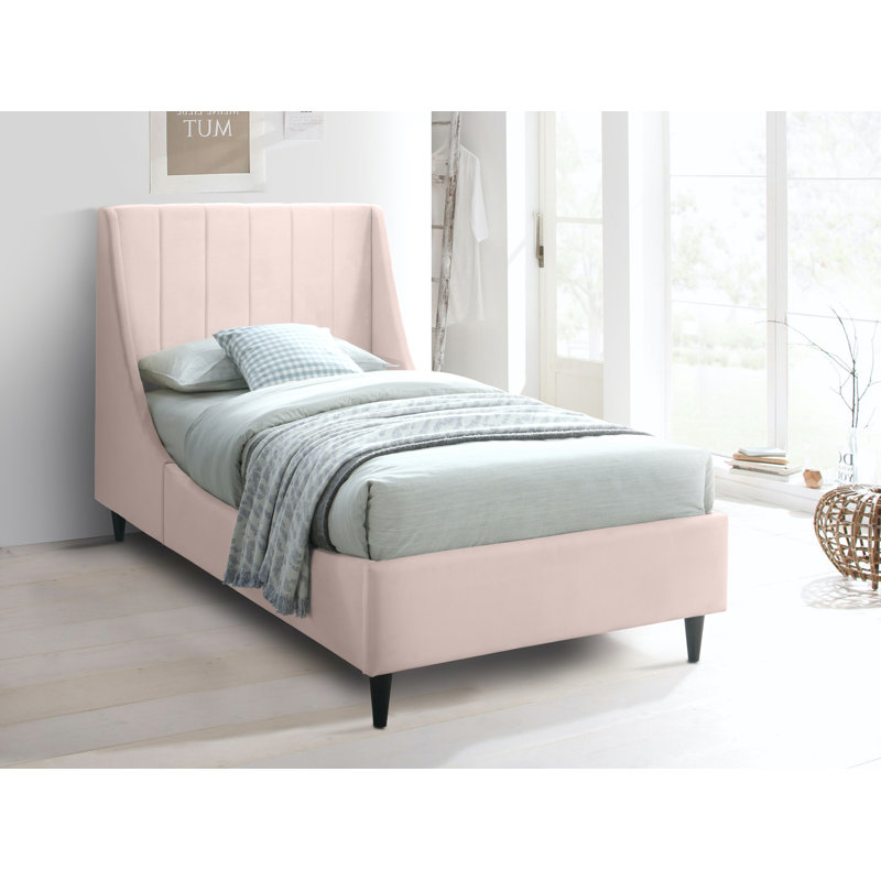 Eva Upholstered Low Profile Platform Bed, Pink Velvet, Twin