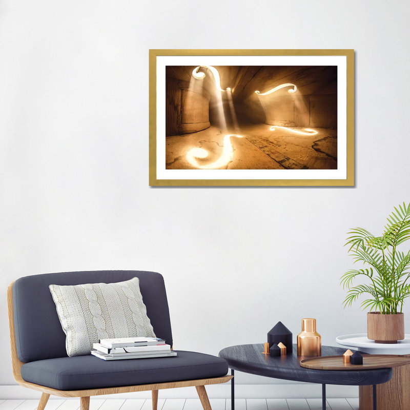 " Inside Violin X " by Adrian Borda, Gold Paper, White, 24" H x 32" W x 1" D