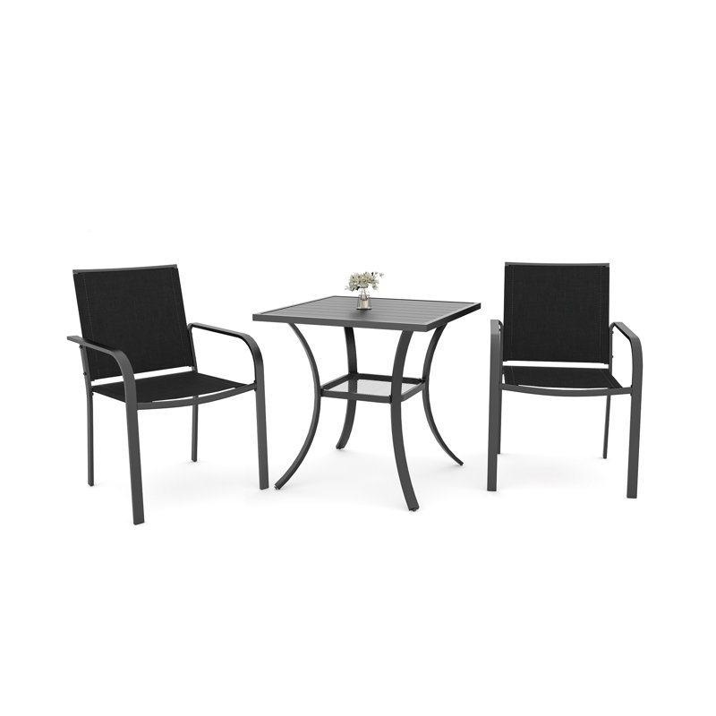 2 - Person Metal Patio Dining Set With Square Table, Black