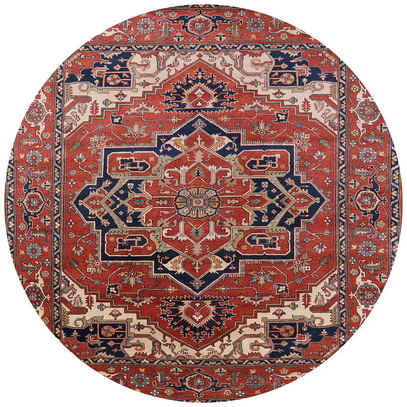 Tapis oriental orange / bleu marine, Rond 3 pi