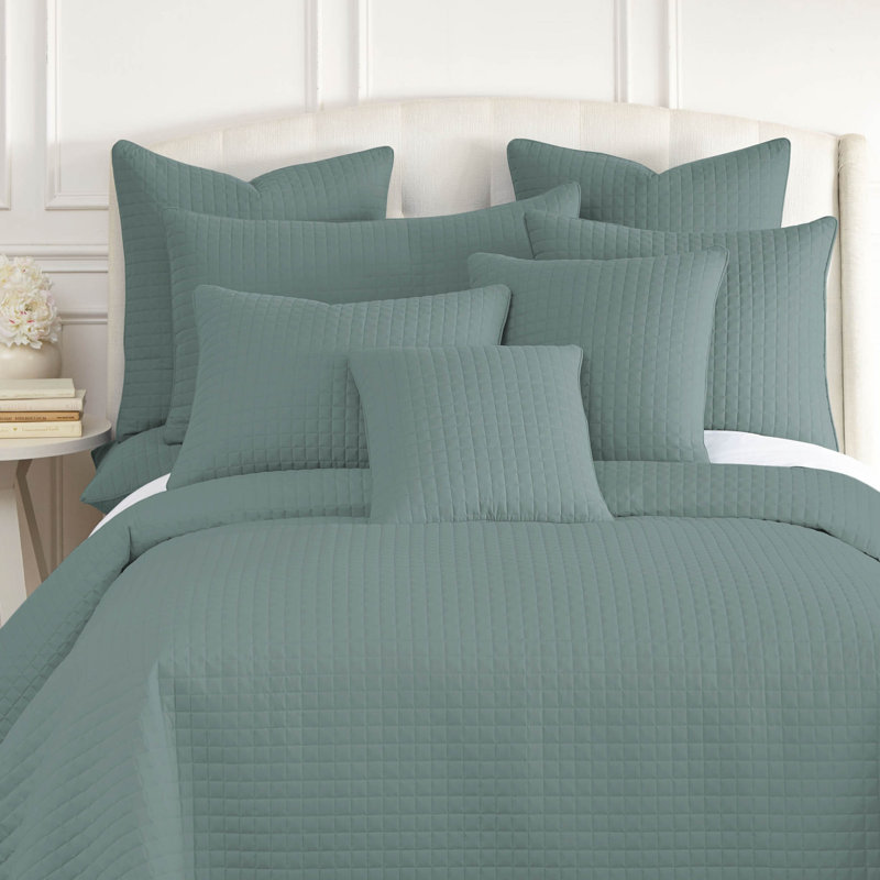 Vilano Springs 2-Piece Microfiber Embroidered Quilted Sham Covers, 26" H x 26" W, Steel Blue