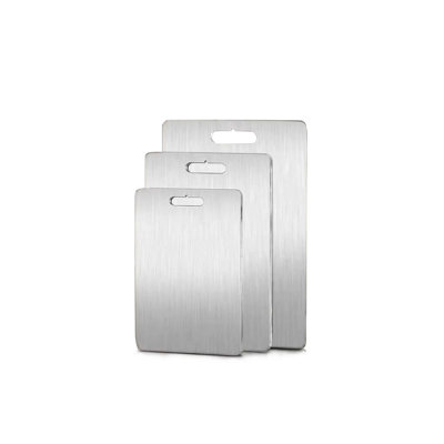 Ensemble de planche à découper en acier inoxydable de qualité supérieure (3 pièces), argent, antibactérien, facile à nettoyer, 25 x 35 cm (grand), 20 x 30 cm (moyen), 15 x 25 cm (petit), va au lave-vaisselle