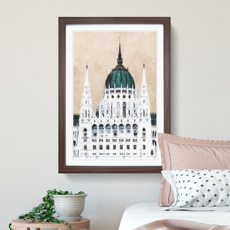 Parliament Building in Budapest - Picture Frame Graphic Art Print, Walnut Framed, 87cm H x 62cm W x 2cm D