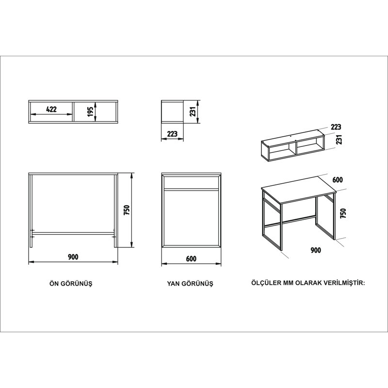 Hussum 90cm W Rectangular Computer Desk, Wenge/White