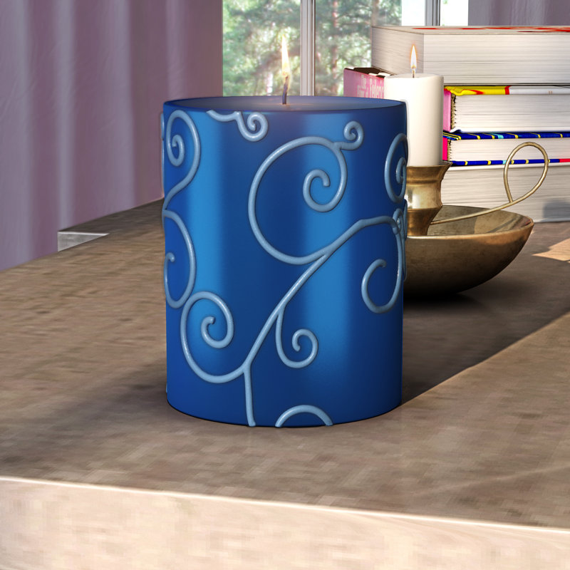 Unscented Pillar Candle, 4" H x 3" Diameter, Blue, 1 Candle